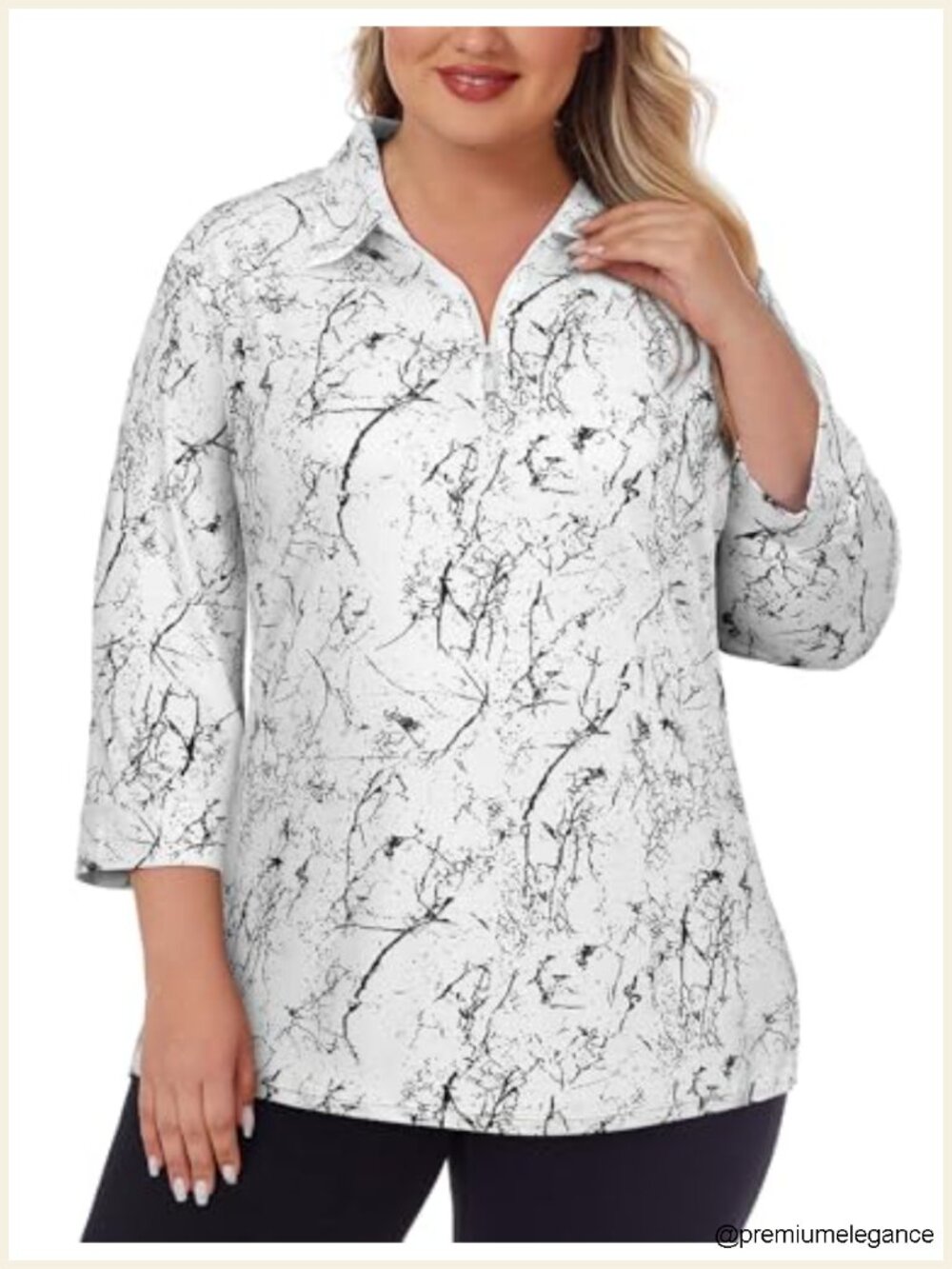 Plus Size Golf Polo Shirt 3/4 Sleeve Zip Up Quick Dry Stretch Workout Top